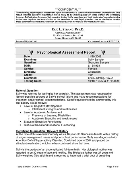 psychological report template word